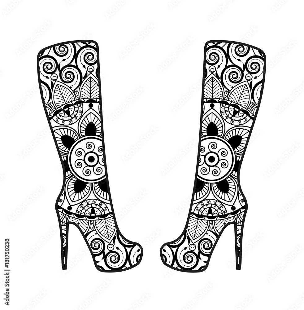 Vector illustration of lady boots mandala for coloring, stivali da donna  mandala da colorare Stock Vector | Adobe Stock