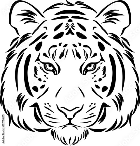 Fototapeta Naklejka Na Ścianę i Meble -  Tiger head. Black and white outline