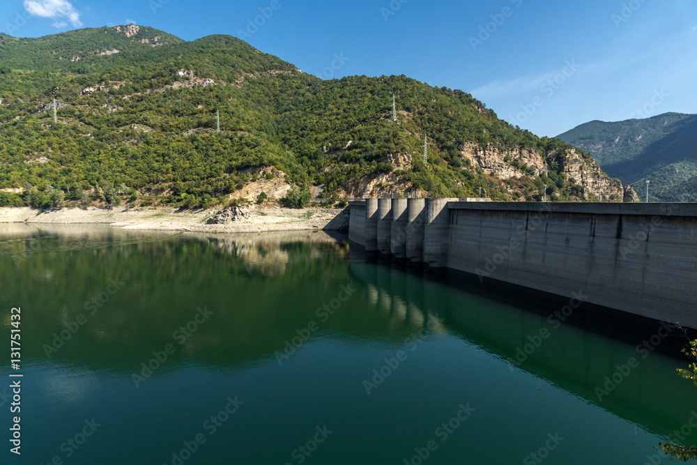 Panoramic view of Dam of the Vacha (Antonivanovtsy) Reservoir, Rhodopes Mountain, Bulgaria
