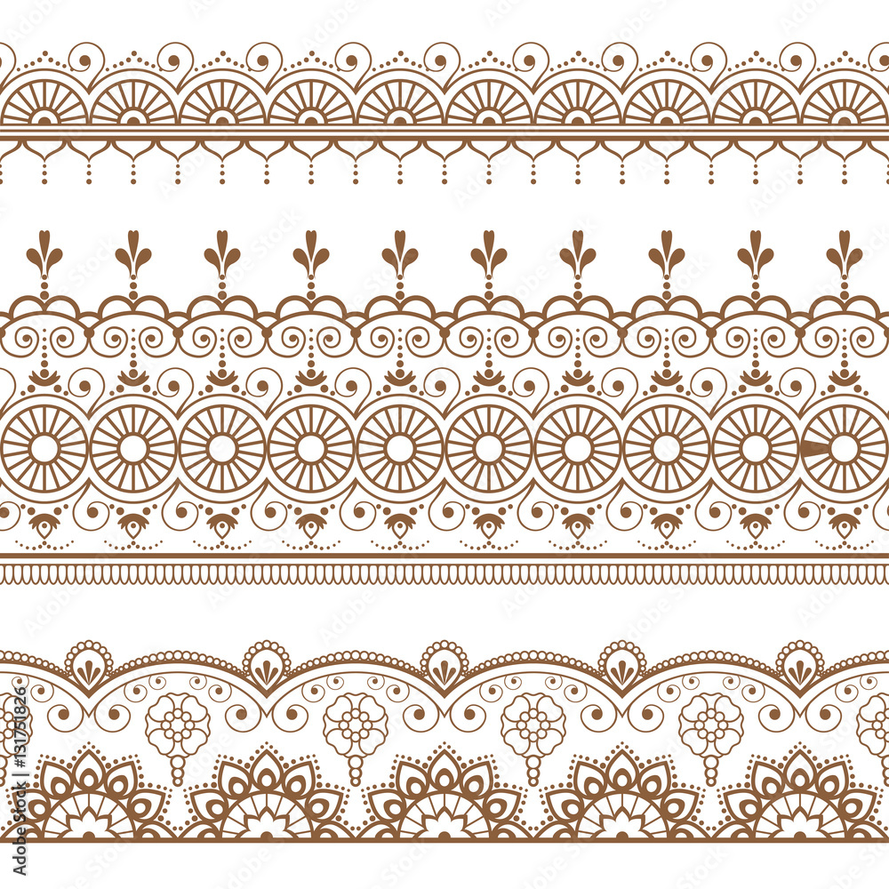Fototapeta Mehndi Henna line lace element with circles pattern in Indian style for card or tattoo on white background