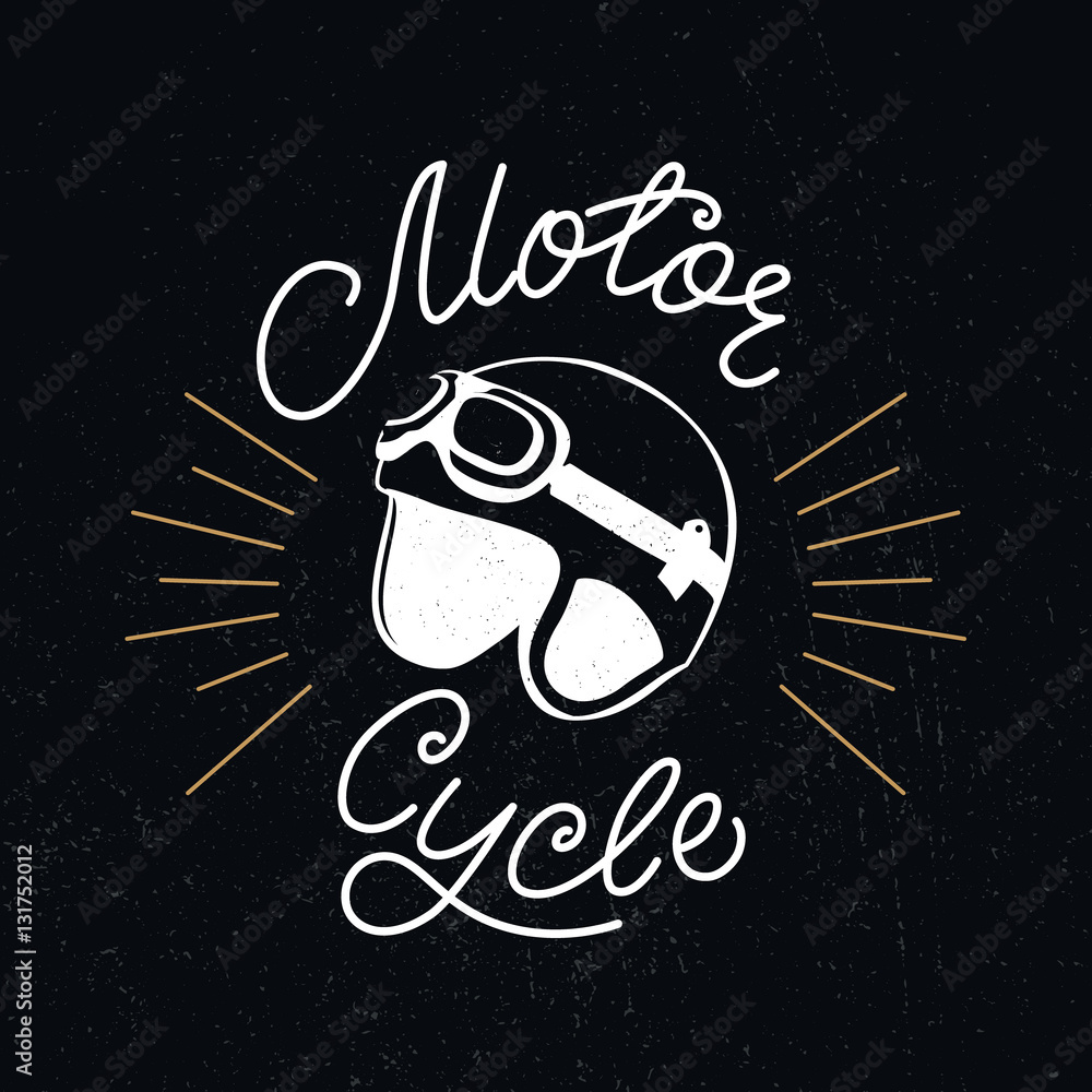 Retro racer helmet and motorcycle hand lettering.