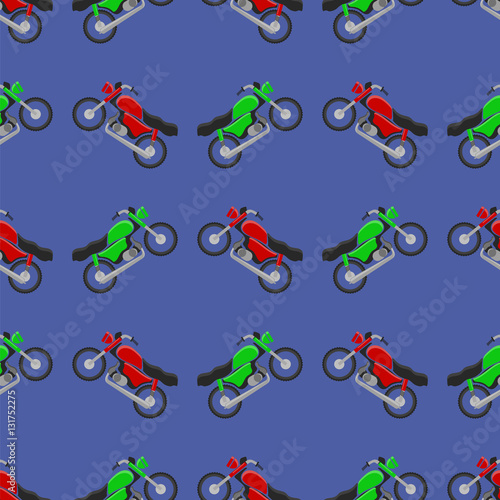 Red Green Sport Bike Seamless Pattern on Blue Background