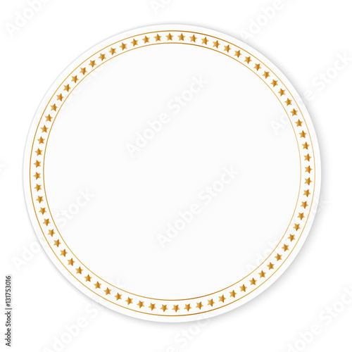 round sticker with golden stars on border