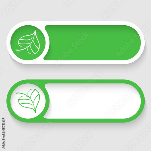 Set of two vector abstract buttons and leaf icon