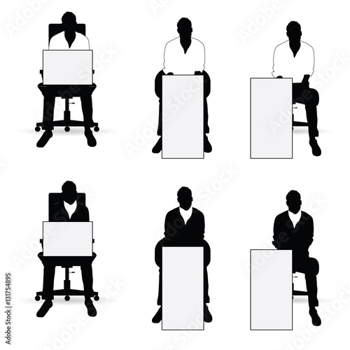 man silhouette siting on chair with card illustration