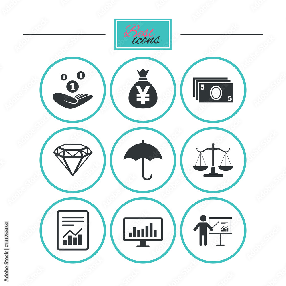 Money, cash and finance icons. Savings sign.