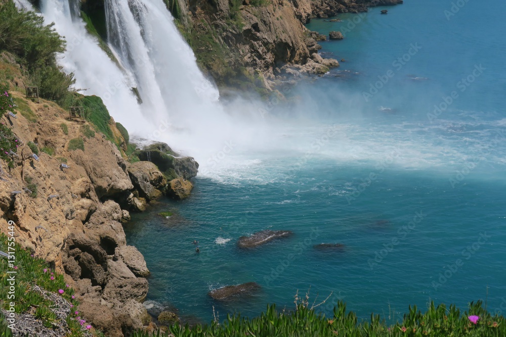 People Swimming near Duden Waterfall in Antalya, Turkey
