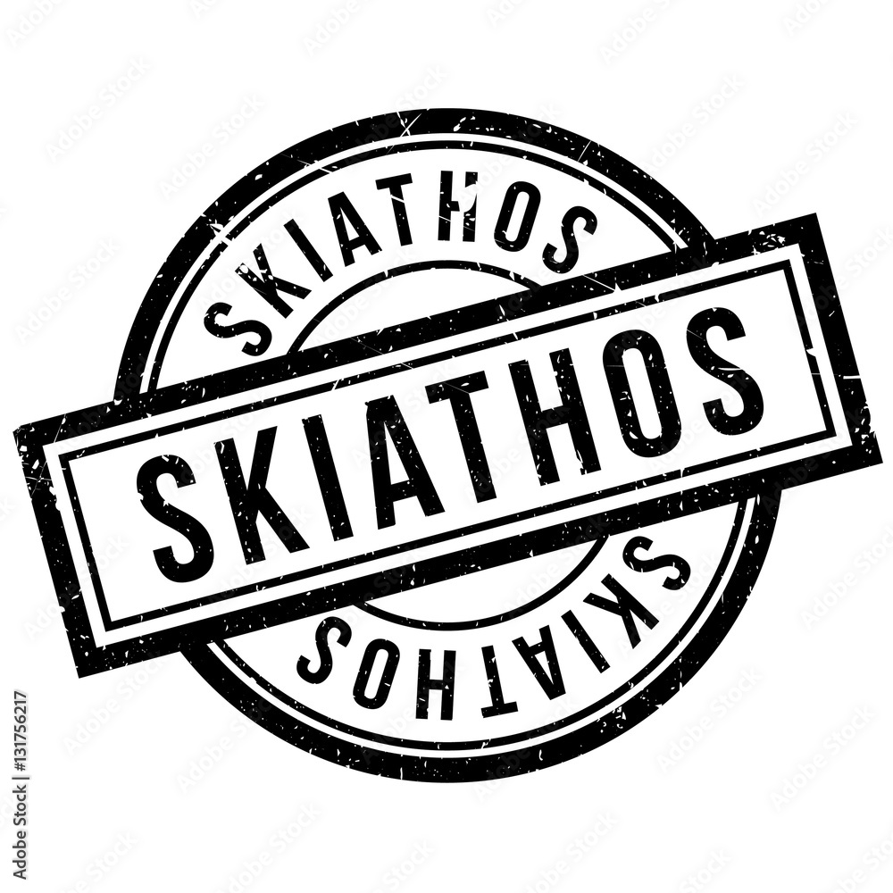 Skiathos rubber stamp. Grunge design with dust scratches. Effects can be easily removed for a clean, crisp look. Color is easily changed.