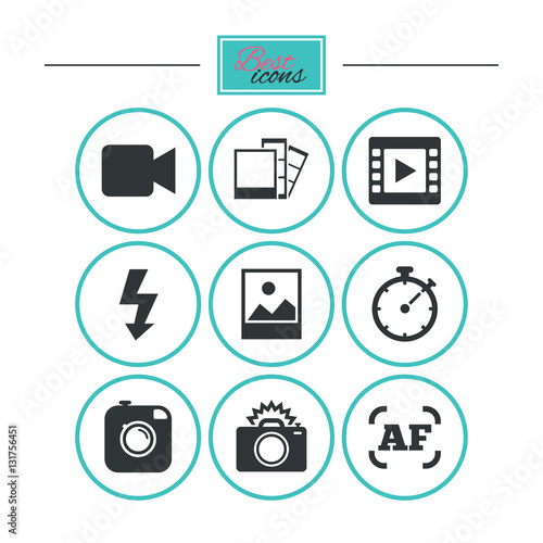Photo, video icons. Camera, photos and frame.