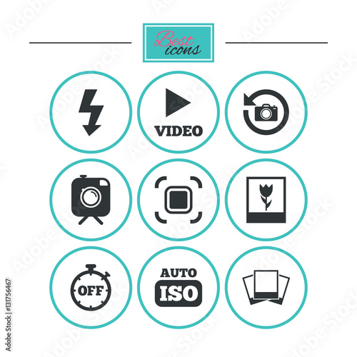 Photo, video icons. Camera, photos and frame.