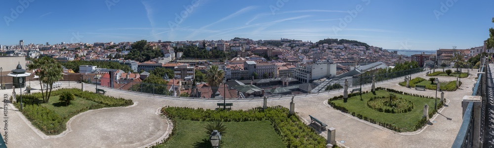 Panoramic view of the beautiful viewpoint of sao Pedro de Alcantara, Lisbon, Portugal.