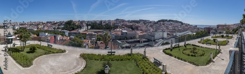 Panoramic view of the beautiful viewpoint of sao Pedro de Alcantara, Lisbon, Portugal.