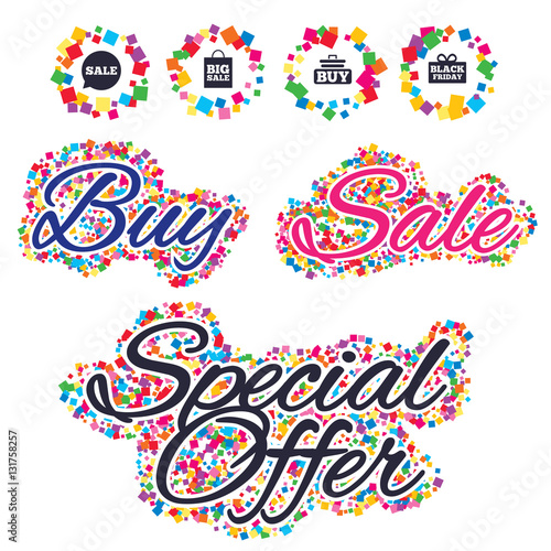 Sale speech bubble icons. Buy cart symbol.