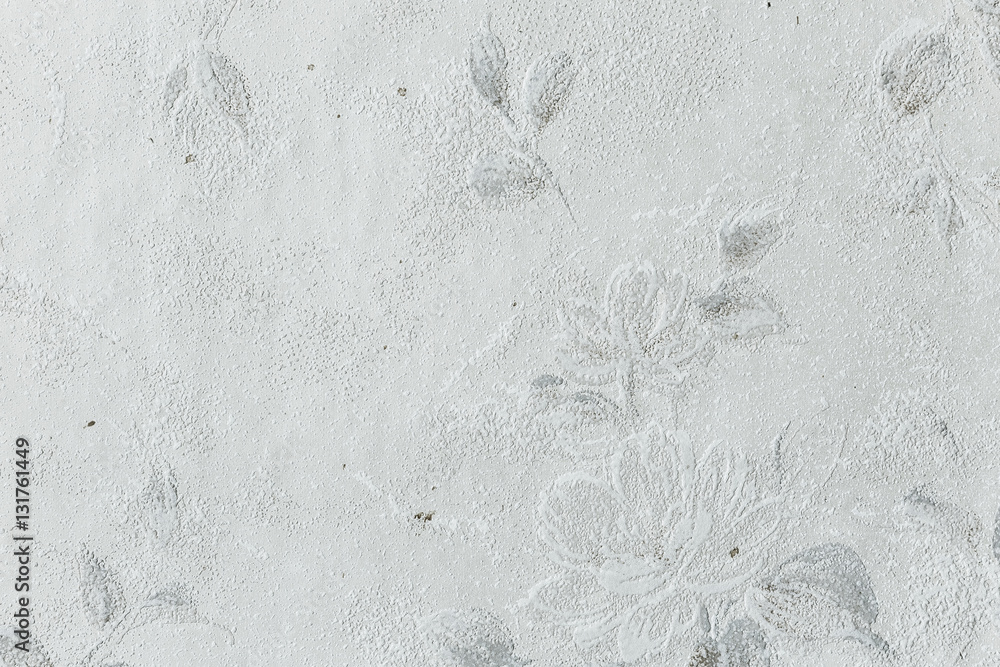 White Stained Wall Texture With Flowers Stock Photo 