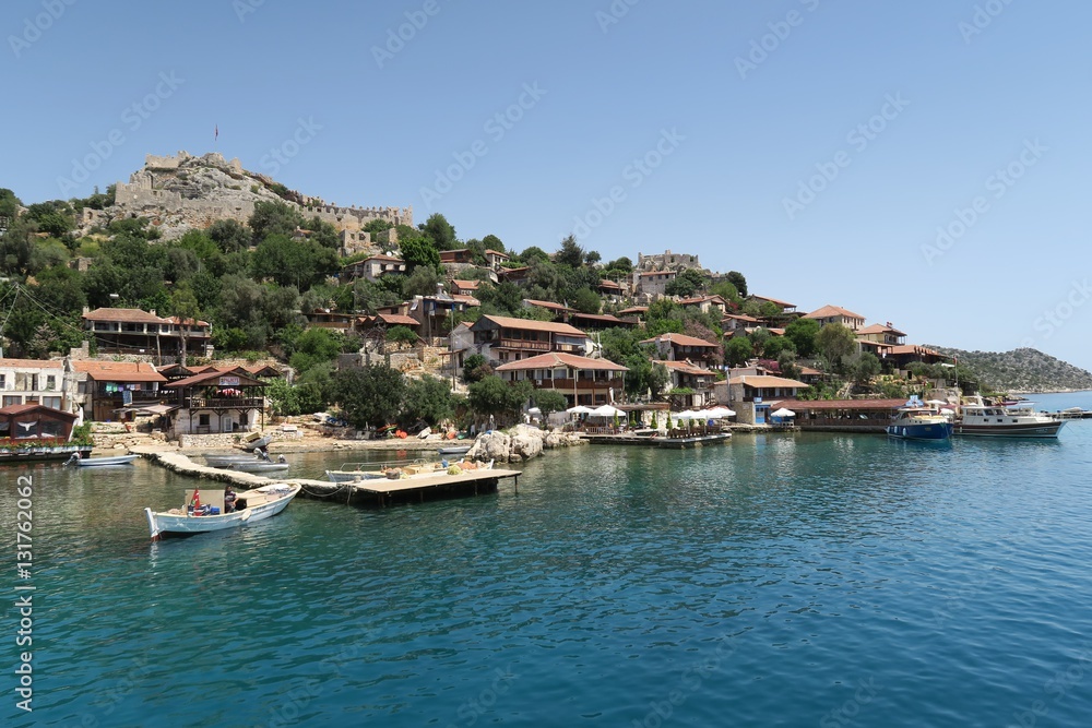 Harbour of Kalekoy and Simena Castle Near Kekova Island in Turkey