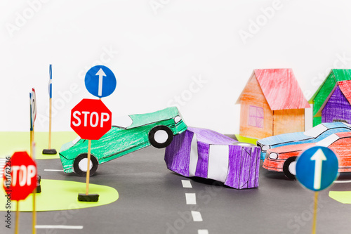 Traffic accident on a crossings at the toy city