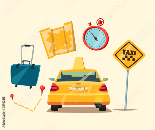 Taxi service. Cartoon vector illustration