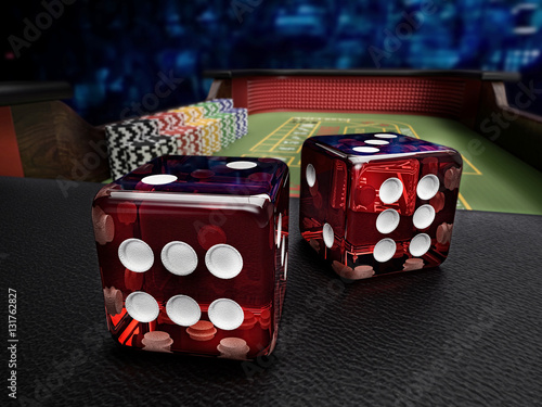 dices on craps casino table before throw