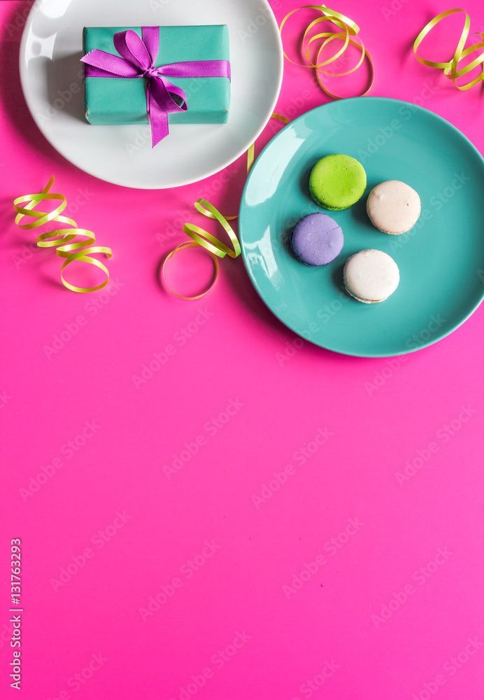 concept party on pink background top view concept party on pink background top view