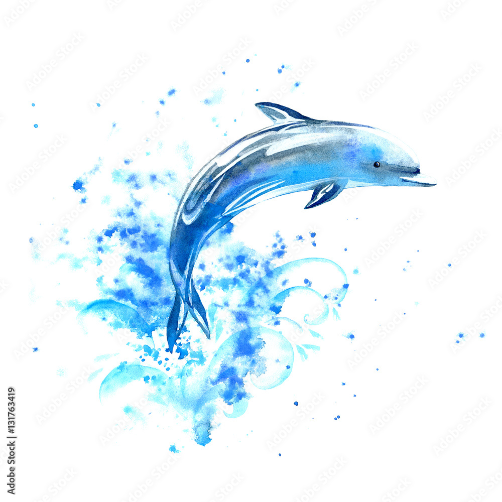 Blue dolphin and  hand drawn illustration. Underwater animal  image. Stock Illustration | Adobe Stock