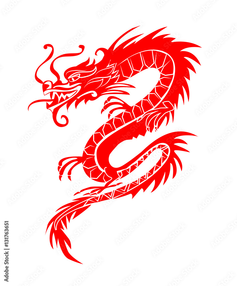 Red paper cut out of a Dragon china zodiac symbols Red paper cut out of a Dragon china zodiac symbols