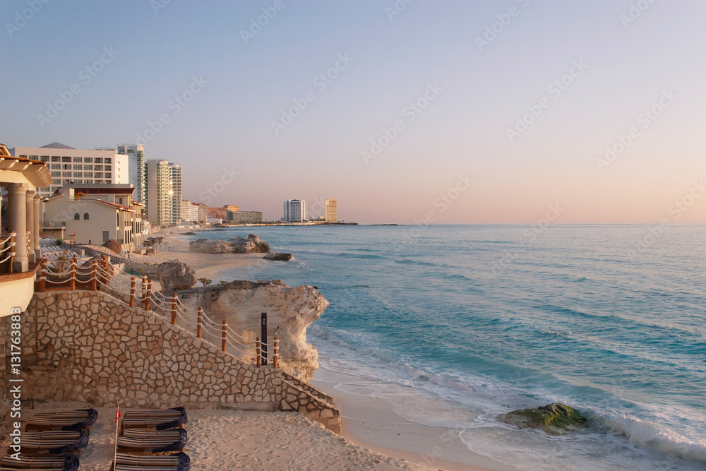 Early morning at the Zona Hotelera in Cancun, Mexico