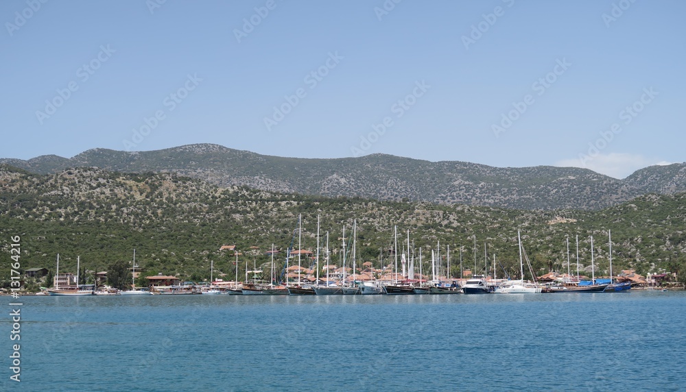Harbour of Ucagiz with Sailing Ships, near Kekova Island and the Sunken City Simena in Turkey