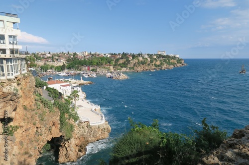 Antalya-Kaleici: Harbour and the old City Walls with the Mediterranian Sea, in Turkey