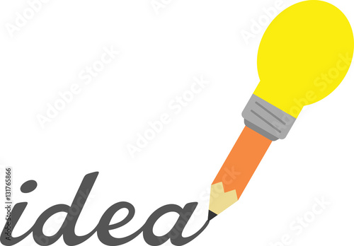 Orange light bulb pencil writing idea