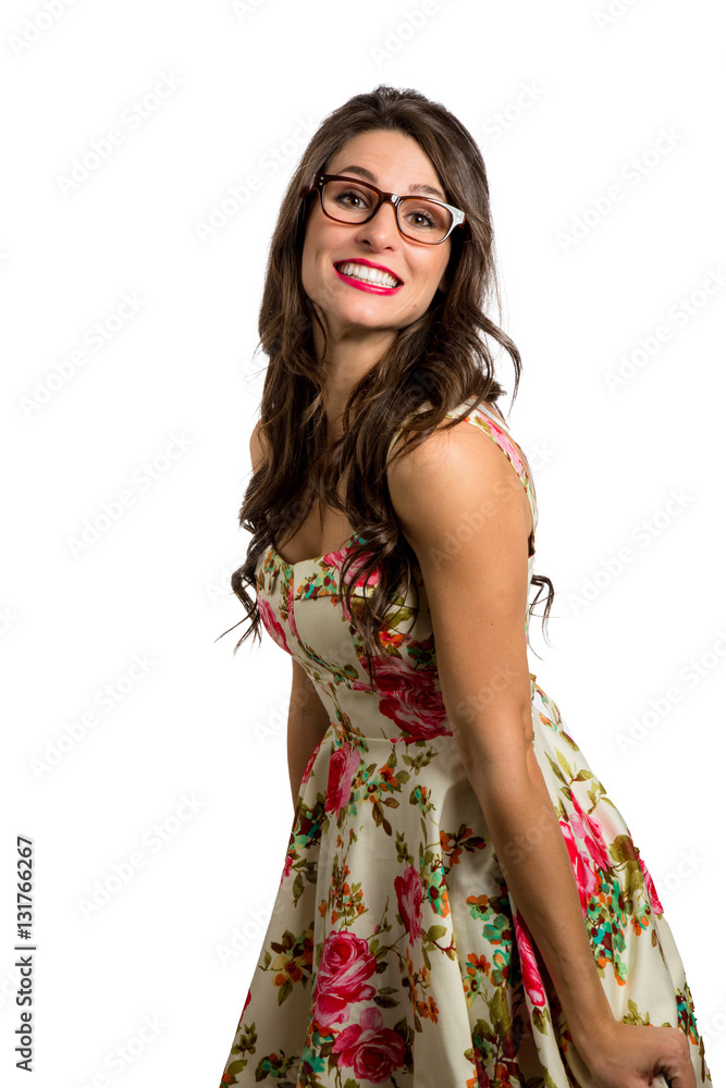 Quirky cute enthusiastic cheerful woman retro style being goofy and playful Quirky cute enthusiastic cheerful woman retro style being goofy and playful