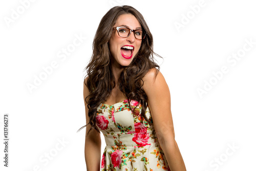 Fotografija Retro fun animated spunky female full of life bouncy confident spirit