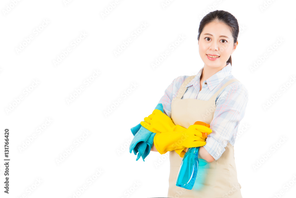 woman ready for spring cleaning with gloves woman ready for spring cleaning with gloves
