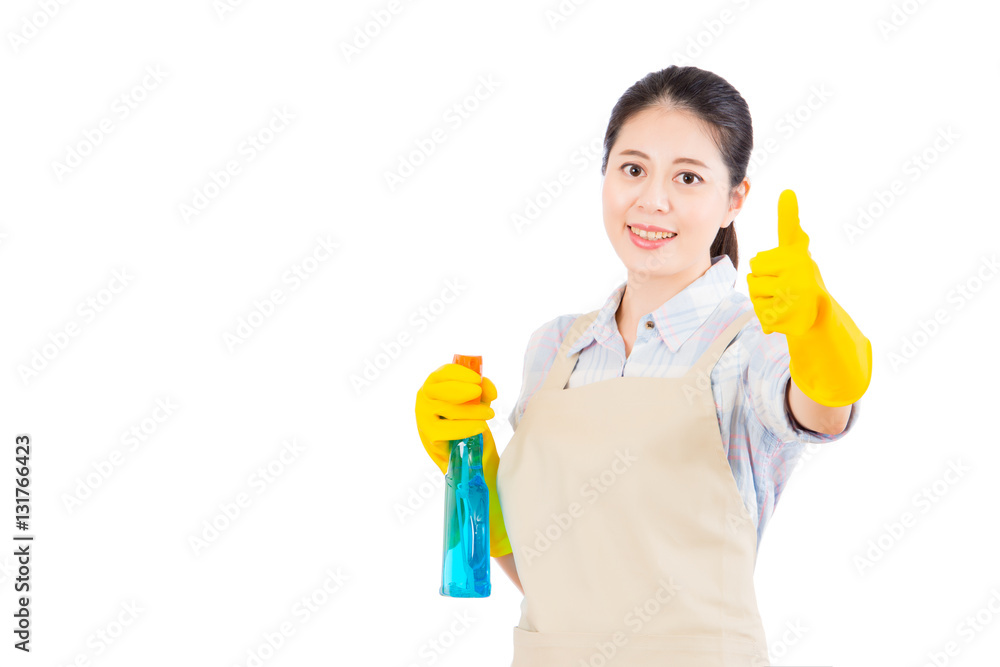 Woman giving thumbs up in rubber gloves Woman giving thumbs up in rubber gloves