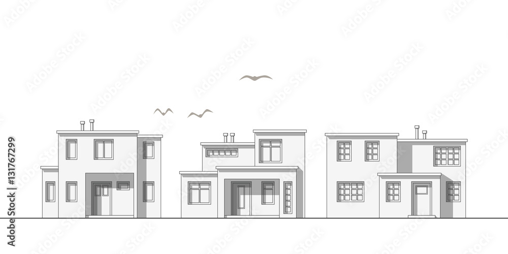 Illustration of modern thin line family housees