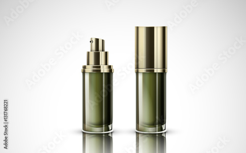 green cosmetic bottles