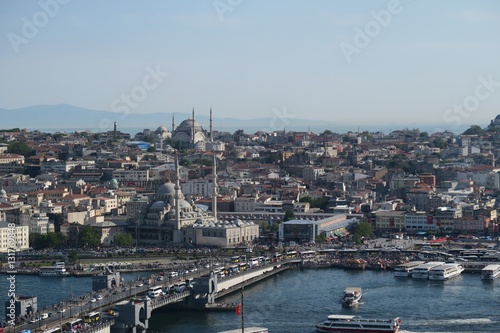 Yeni Mosque, Golden Horn and Galata Bridge with the Bosphorus in Istanbul, Turkey