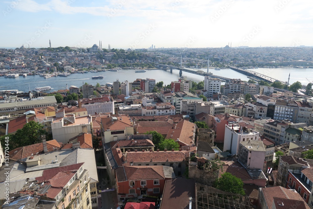 Panoramic View at the Golden Horn in Istanbul, Turkey
