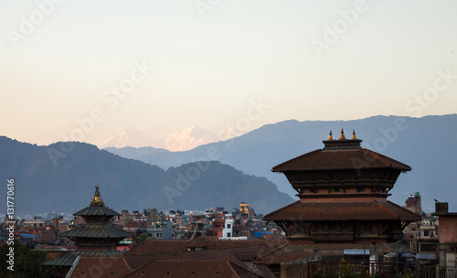Kathmandu, Nepal. Red roofs with Himalaya Mountains on the backg