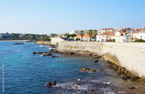 Cityscape of Antibes, France view to old city and seashore