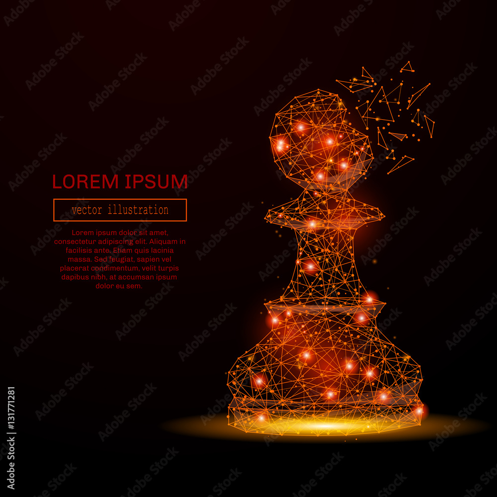 Abstract mash line and point chess pawn in flames style on dark background with an inscription. Business strategy of a starry sky or space, consisting of stars and the universe. Vector illustration