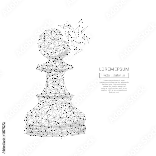 Abstract polygonal space low poly chess pawn with connecting dots and lines. Wireframe Business strategy connection structure. Futuristic Vector Illustration.