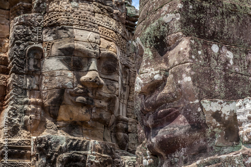 Bayon stone faces tower in Angkor Wat  Siem Reap  Cambodia.