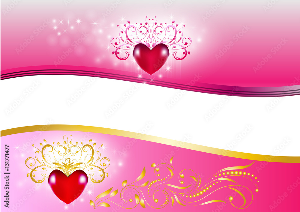 Beautiful decorative gold and pink heart background abstract Vector Illustration for Valentine's Day