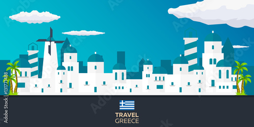 Poster Travel to Greece skyline. Acropolis. Vector illustration.
