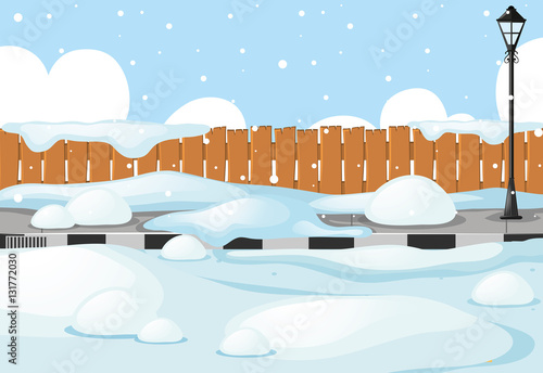 Scene with snow on the street