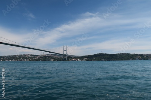 Bosphorus Bridge and Strait as seen from Ortakoy Mosque in Istanbul  Turkey