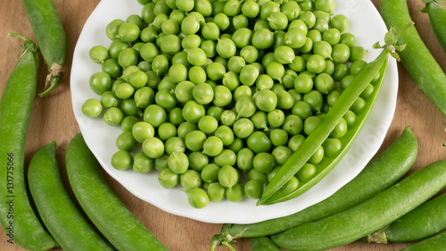 Green peas on the table.