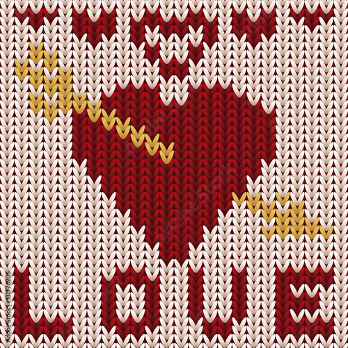 Amazing knitted love heart. Knitting texture. vector illustration