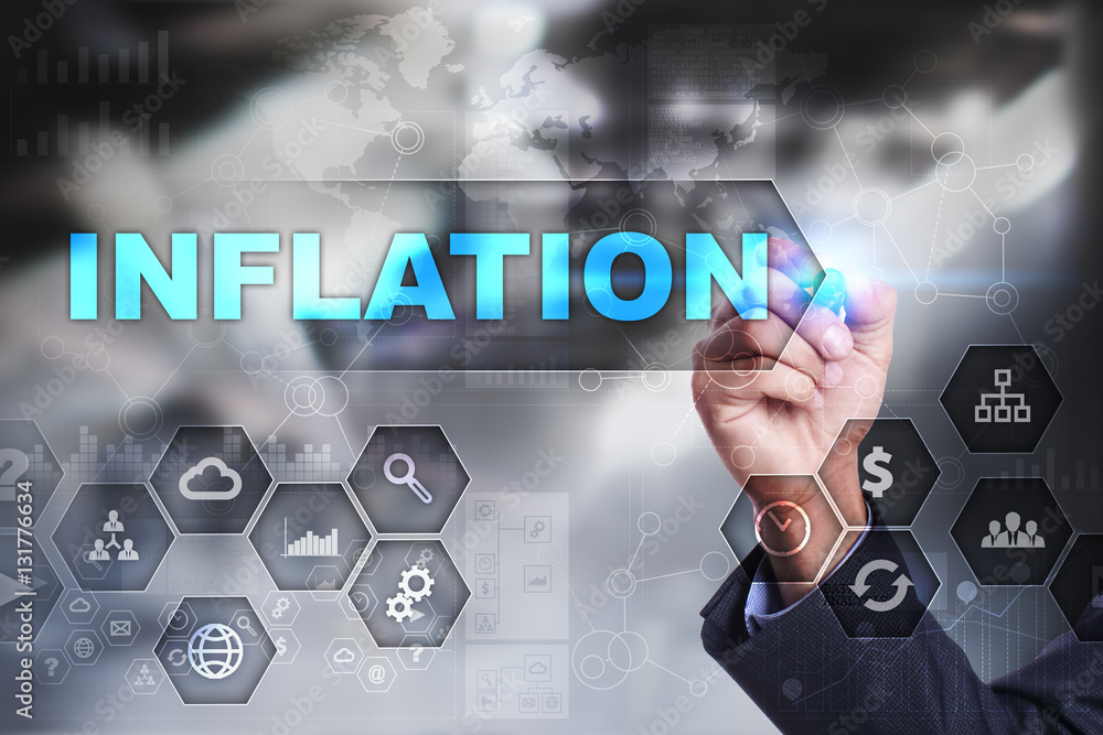 Businessman is drawing on virtual screen. inflation concept. Businessman is drawing on virtual screen. inflation concept.