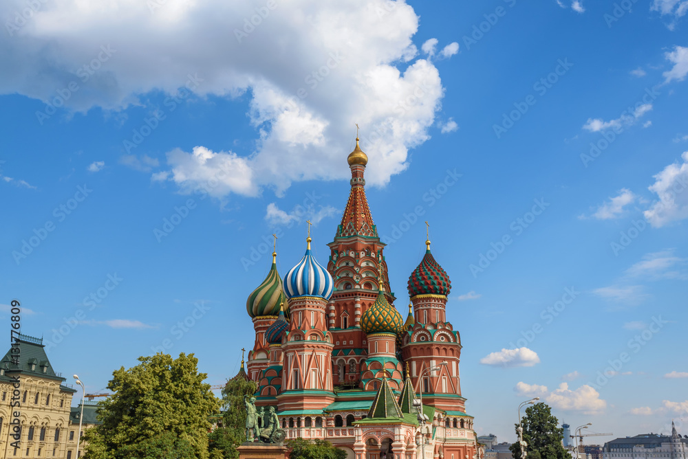 View of St. Basil's Cathedral from Red Square in Moscow. Russia. Tourism.